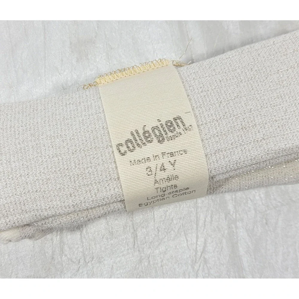 Collegien Amelie Glitter Sparkle Tights for Girls - Ivory/Silver - Size 3/4 Y